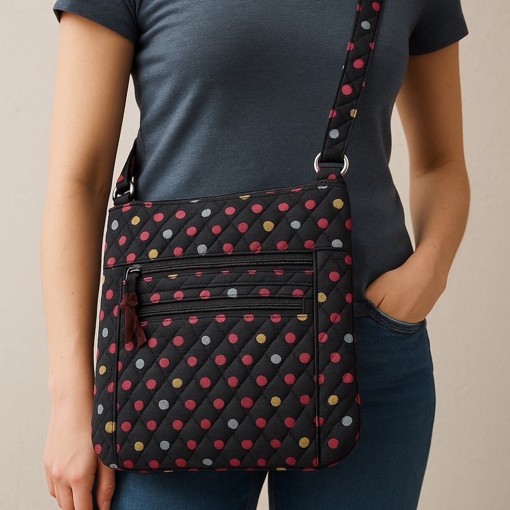 Vera Bradley Quilted Tote Bag Black Multicolor Polka Dots – Like New